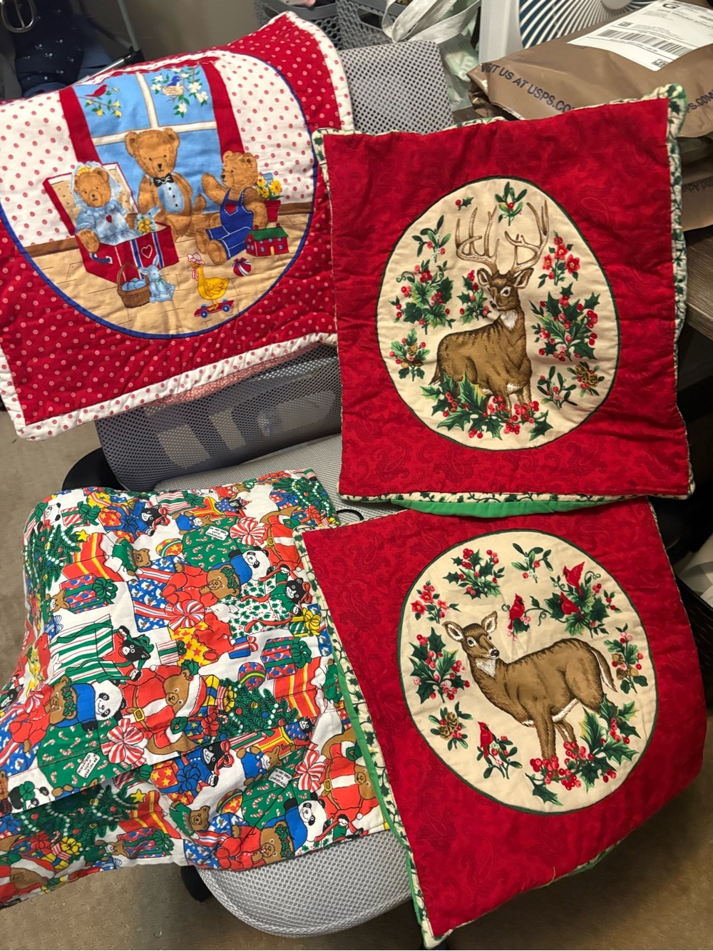 Festive Red Deer and Holiday Pillow Covers - Set of 2